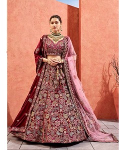 Robe de mariée de bal en mousseline de soie LavisaLehengaCholi pour femmes avec broderie, couleur personnalisée, design élégant de sirène - Product Image 5