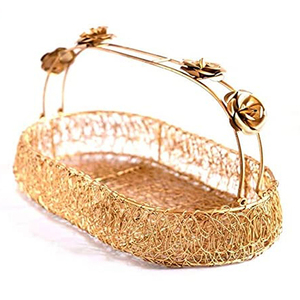 Cesta de Regalo Decorativa Moderna, Artesanía Circular de Metal, Embalaje Festivo Dorado para Bodas, Fabricación de Cestas de Regalo - Product Image 1