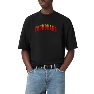 Nouveau style 2026 T-shirt homme 100% coton, logo imprimé numérique personnalisé, coupe ample, noir uni, respirant, confortable, style hip-hop, 200g - Product Image 1