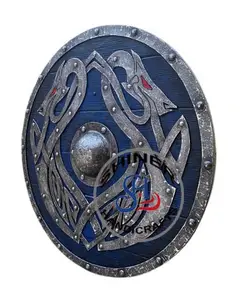 Middeleeuwse Viking Hout Dragon Shield Armor 24 "Houten Staal Wearable Battle Klaar Shield | Ronde Houten Shield