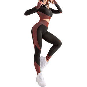 Conjunto de Yoga de Dos Piezas sin Costuras para Mujer, Cintura Alta Elástica, Ropa Deportiva para Gimnasio, Ejercicio y Fitness - Product Image 1