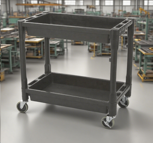 Four Wheel Platform 2 Shelf Structure Ergonomic Handle Heavy Duty Industrial <b>Utility</b> <b>Cart</b> 500 Lbs Capacity Service Wagon - Product Image 3