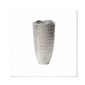 Vase à fleurs de créateur en gros, vase décoratif fantaisie nickelé, décoration de mariage, vase à fleurs au design unique, vase en métal texturé de créateur - Product Image 1