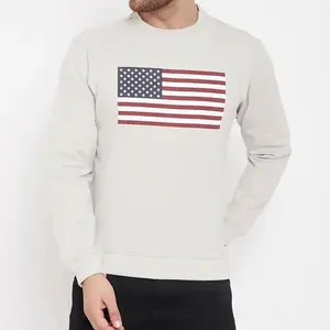 New Latest Fashion Men Crew Neck Fleece Flag Printed Winter Warm Custom Design Premium Quality Sweatshirts