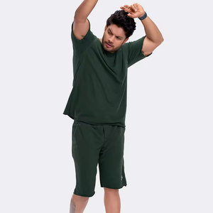 Ensemble de shorts d'été pour hommes de haute qualité, couleur unie, manches courtes, anti-transpiration, respirant, 100 % coton, personnalisable, tricoté, style urbain - Product Image 2