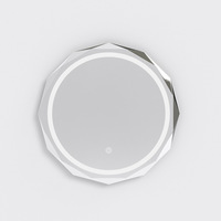 Miroir rond sans cadre en argent avec bande givrée autour et bande LED, bord biseauté