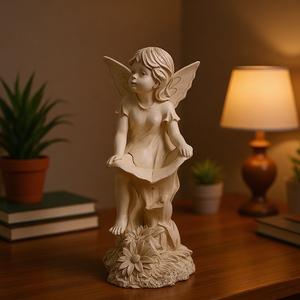 Statua da Giardino MGO con Mangiatoia per Uccelli a Forma di Foglia, Figurina d'Angelo in Resina Scolpita per Decorazione Esterna di Patio e Prato - Product Image 1