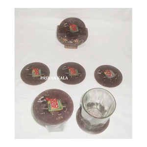 Sous-verres en pierre ollaire naturelle décoratifs faits à la main, forme ronde, motif éléphant, œuvre d'art, pour cadeaux d'entreprise - Product Image 1