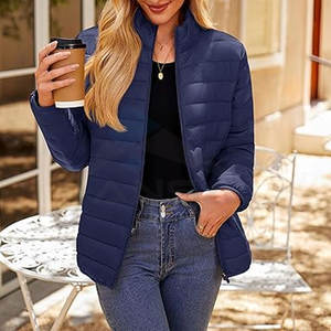 <b>Women</b> Warm Quilted Puffer Coat <b>Lightweight</b> Winter <b>Jacket</b> with Full Zip Stand Collar Casual Style Blue - Product Image 2