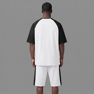 Conjunto de camiseta y pantalones cortos para hombre, 100% algodón, cuello redondo, manga corta, corte holgado, estilo urbano, 2 colores. - Product Image 6