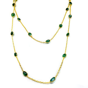 Handmade 925 Sterling Silver <b>Gold</b> Plated Jewelry Supplier <b>Emerald</b> Gemstone Ladies Wear Long Chain <b>Necklace</b> - Product Image 2