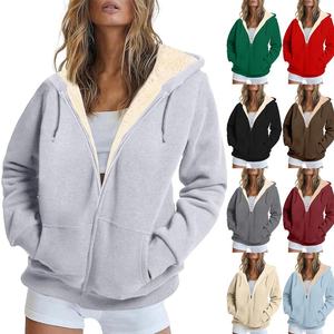 OEM/ODM Fluffy Loungewear Jacket for Women Thick Casual Hooded <b>Sherpa</b> <b>Lined</b> Zip for Winter Custom Bulk Supplier - Product Image 6