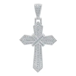 Pendentif croix en argent sterling 925 plaqué or avec moissanite taille brillant ronde, style vintage, serti de pierres, cadeau pour femme - Product Image 5