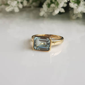 Anillo de Compromiso y Boda Unisex de Oro Sólido de 14K con Aguamarina Natural Corte Esmeralda, Alta Calidad, Piedra de Nacimiento de Marzo, Solitario, Regalo para Ella - Product Image 5