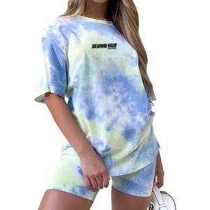 Venta al por mayor de chándal de verano con logotipo personalizado 2 conjunto de dos piezas de color sólido mujeres trajes de manga corta Camiseta Biker Shorts conjuntos - Product Image 6