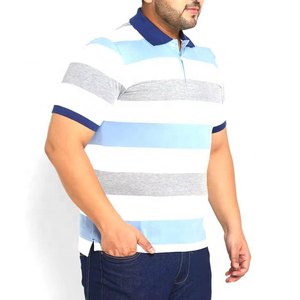 Polo rayé tendance pour homme, manches courtes, col contrastant, chemise de golf décontractée, coupe classique, couleurs personnalisées, options de tailles, vente en gros - Product Image 4