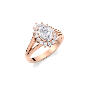 IGI Certified Pear Cut Lab Grown Diamond Halo <b>Split</b> Shank Engagement-Wedding <b>Ring</b> in 9K Yellow / White & Rose Gold - Product Image 2