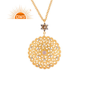 Collar de piedras preciosas de Calcedonia Rosa Diseño de filigrana India Collar de plata 925 chapado en oro Proveedor de joyas Colección clásica - Product Image 3