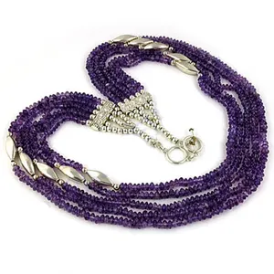 Collier tendance pour femme en argent plaqué avec perles d'améthyste, bijoux en pierres précieuses pour fêtes et cadeaux - Product Image 1