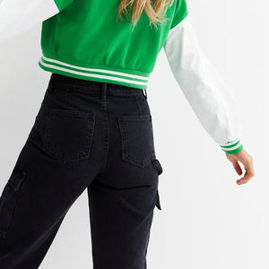 Veste bomber en toile imprimée élégante et personnalisable pour femmes, col montant, design court, coton, polaire solide, tenues d'extérieur - Product Image 6