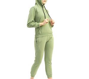 Conjunto de Sudadera con Capucha y Pantalones Deportivos con Lavado Ácido Desgastado al por Mayor, Impresión Personalizada, Patchwork, Talla Grande, con Cremallera, para Mujer - Product Image 3