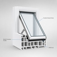 Fenêtre à auvent en PVC, à ouverture par le haut, ventilée, étanche à la pluie, double vitrage, écoénergétique