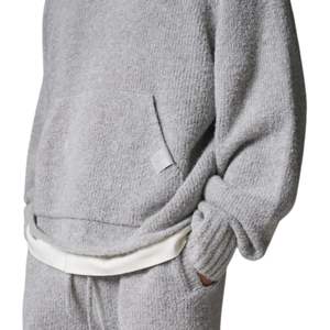 Sweat à capuche en tricot bouclé pour homme, confortable et élégant, avec poche avant, en tricot de qualité supérieure, couleur gris chiné - Product Image 4
