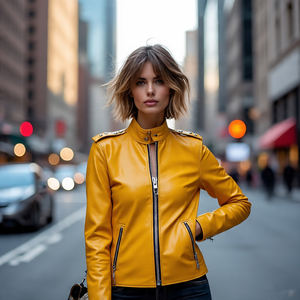 Chaquetas de Cuero Liso para Motocicleta, Abrigo Holgado de Vaca y Oveja para Mujer - Product Image 1