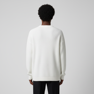 Suéter de Punto Acrílico Blanco de Estilo Hip Hop Hecho a Medida, Cuello Redondo, Transpirable, Ropa de Invierno, Color Sólido - Product Image 4