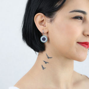 Oeil turc Design rond boucles d'oreilles pendantes porte-bonheur forme classique turc en gros 925 bijoux en argent Sterling - Product Image 3