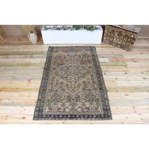 Alfombra de 4.2x6.6 pies, Alfombra Turca Vintage, Alfombra Geométrica Marrón Verde - Product Image 1