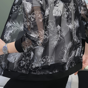 แจ็กเก็ตมีฮู้ดสำหรับผู้ชายน้ำหนักเบามีซิปรูดลายดอกไม้และใบไม้โพลีเอสเตอร์ระบายอากาศได้ดีในฤดูร้อน - Product Image 2