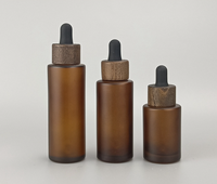 Impression de logo personnalisé, flacons compte-gouttes en verre givré noir mat avec bouchon en bois de bambou, 15 ml, 30 ml