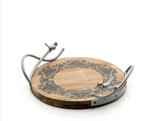 Walnut Finishing Coffee <b>Tea</b> Serving Wooden <b>Tray</b> Hot Selling Hand Engraved Decorative Rounded Shape <b>Tray</b> - Product Image 4