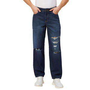 Jeans rasgados desgastados para hombres con un ajuste cónico y jeans rasgados resistentes con borde delantero a la moda - Product Image 1
