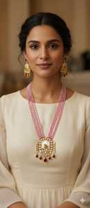 Best Selling Gold Plated Brass <b>Cross</b>-Border Parties Necklace Earrings Set Creative Multi-Layer Pearl String Direct Zircon - Product Image 5