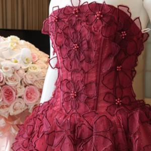 Strapless Satin <b>Floral</b> Embroidered A-Line Tea-Length Women's Evening Gown Natural Waist Bow Collar Vintage Spring Style - Product Image 6
