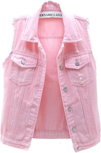 Gilet en jean décontracté pour femme, veste sans manches effilochée, avec hauts déchirés, sublimation personnalisée pour l'hiver - Product Image 5