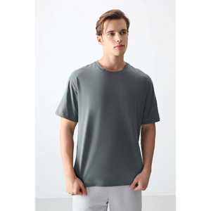 Camiseta básica para hombre color caqui, 100% algodón, textura gruesa y suave, corte holgado, tejido de punto -88353 - Product Image 3