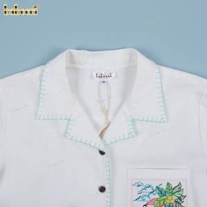 Chemise en lin décontractée pour adolescents, col en V, manches courtes, respirante, séchage rapide, 100% lin, brodée, certifiée OEKO-TEX - Product Image 6