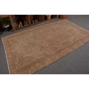 Tapis turc vintage 4.7x8.2 pieds Beige marron Patchwork Design laine Latex technique de tissage plat pour les décorations de salon des adolescents - Product Image 5