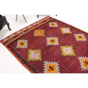 Tapis vintage, grand tapis de 5,7 x 10,4 pieds, tapis turc en laine à imprimé animal rouge - Product Image 1
