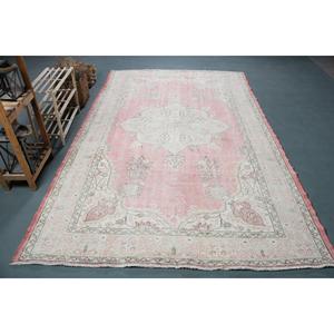 พรมวินเทจตุรกีขนาดใหญ่ 6.1x9.9 ฟุต สีชมพูเทา ลายแบบนามธรรม - Product Image 1