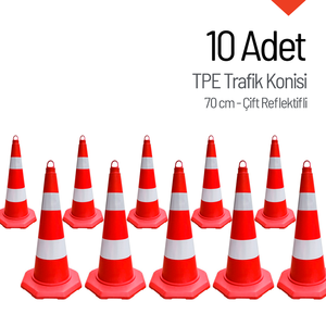 Juego de 10 Conos de Tráfico de TPE de 70 cm con Reflejante, Material de PVC, para Tráfico Vial - Product Image 1