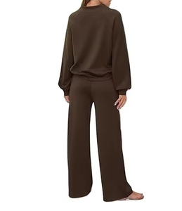 Custom Made Wholesale <b>Women</b> Dark <b>Brown</b> Knit <b>Tracksuits</b> Knit Hoodie Relaxed Fit Wide Pants Premium Quality Knitted Co-Ord Outfit - Product Image 2