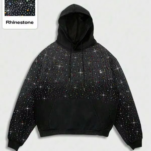 Sudadera con Capucha para Hombre, Invierno, Negra con Pedrería Multicolor Bordada, 450 GSM, 100% Algodón Felpa, Estilo Urbano, Personalizable - Product Image 1