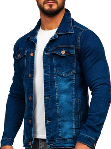 Nouvelle veste en jean pour homme, tendance rétro décontractée, veste zippée à col montant, élégante veste de motard, haut en jean - Product Image 3