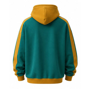 เสื้อฮู้ดผู้ชาย สีเขียวอมเหลือง แต่งสีตัดกัน มีกระเป๋า สไตล์ลำลองสำหรับฤดูใบไม้ร่วง พิมพ์ลายโลโก้ด้านหน้า ทรงปกติ ผ้าเฟรนช์เทอร์รี่ - Product Image 3