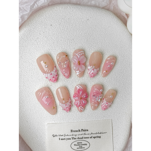 Faux ongles à presser motif fleur rose, design élégant pour la décoration des ongles - Product Image 1