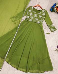 Vestido DE TRABAJO elegante de diseñador de color verde para mujer Dupatta con seda bordada Anarkali Salwar para bodas para niñas - Product Image 5